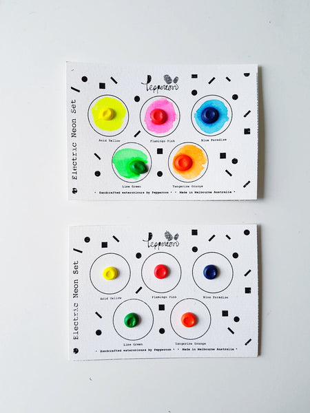 Handmade Watercolor Paint Sample Dot Cards by Peppercon ~ Neon Electric Collection