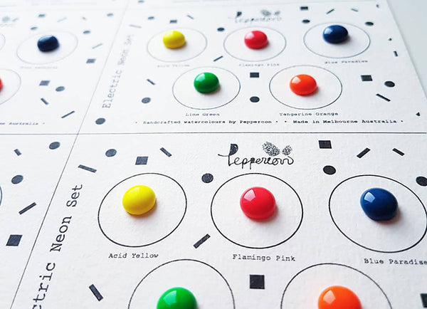Handmade Watercolor Paint Sample Dot Cards by Peppercon ~ Neon Electric Collection